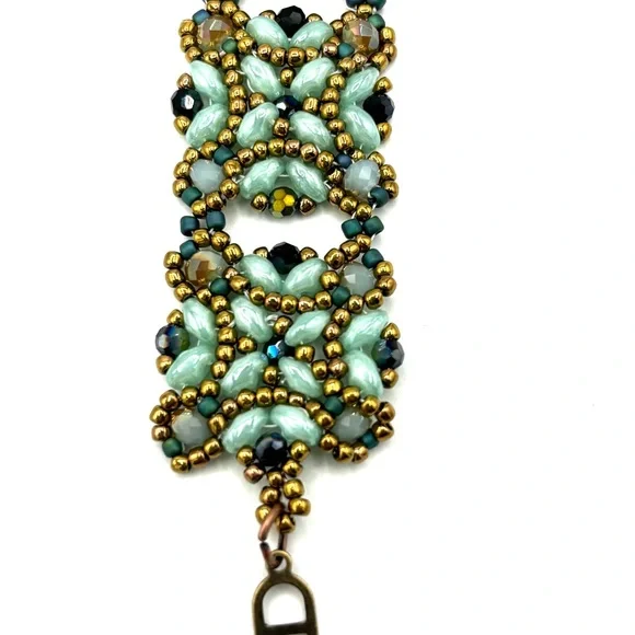 Hand Crafted Victorian Bracelet Aqua and Bronze - Picture 4 of 10